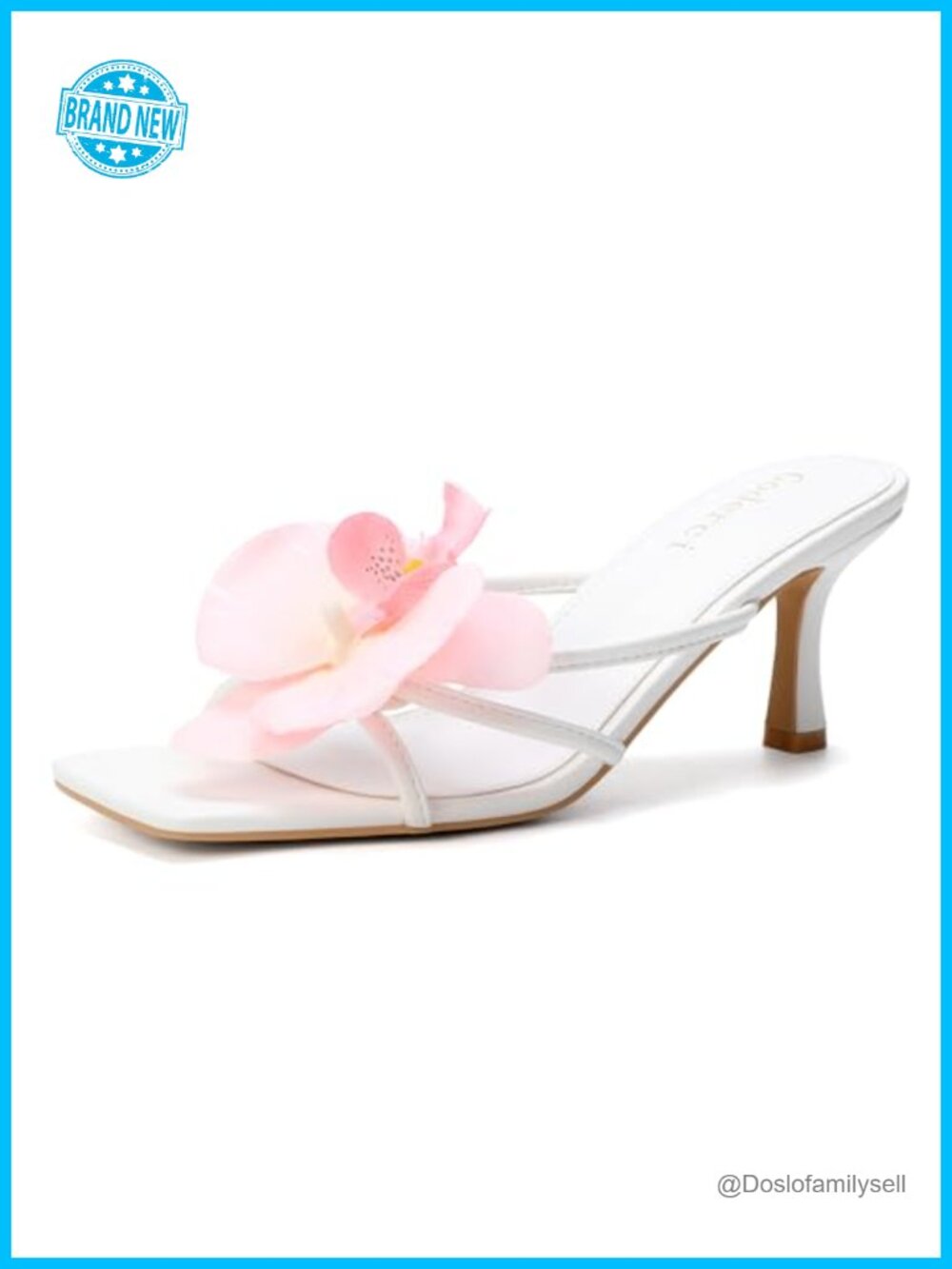 Flower Kitten Heels Square Toe Slingback Heeled Sandals
